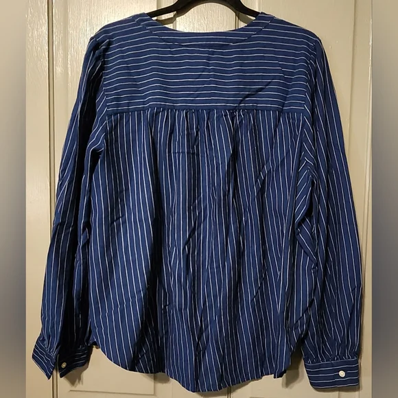 LOFT Navy Blue Striped Button Down Shirt - Picture 3 of 5